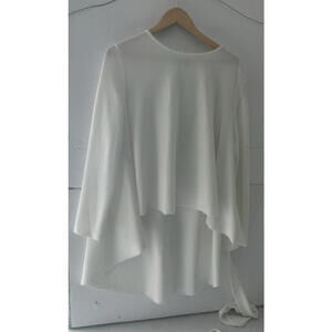 SHEIN Womens Top Size XL White Cream V-Neck High Low Blouse Tie Belt Long Sleeve